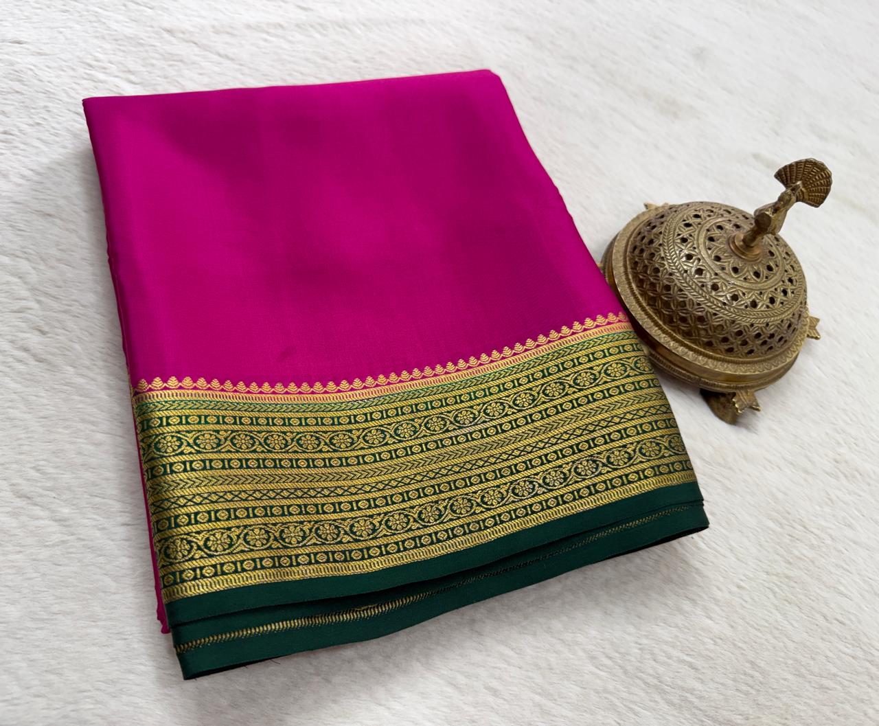 Pure mysore silk copper zari border 120 grm thickness saree