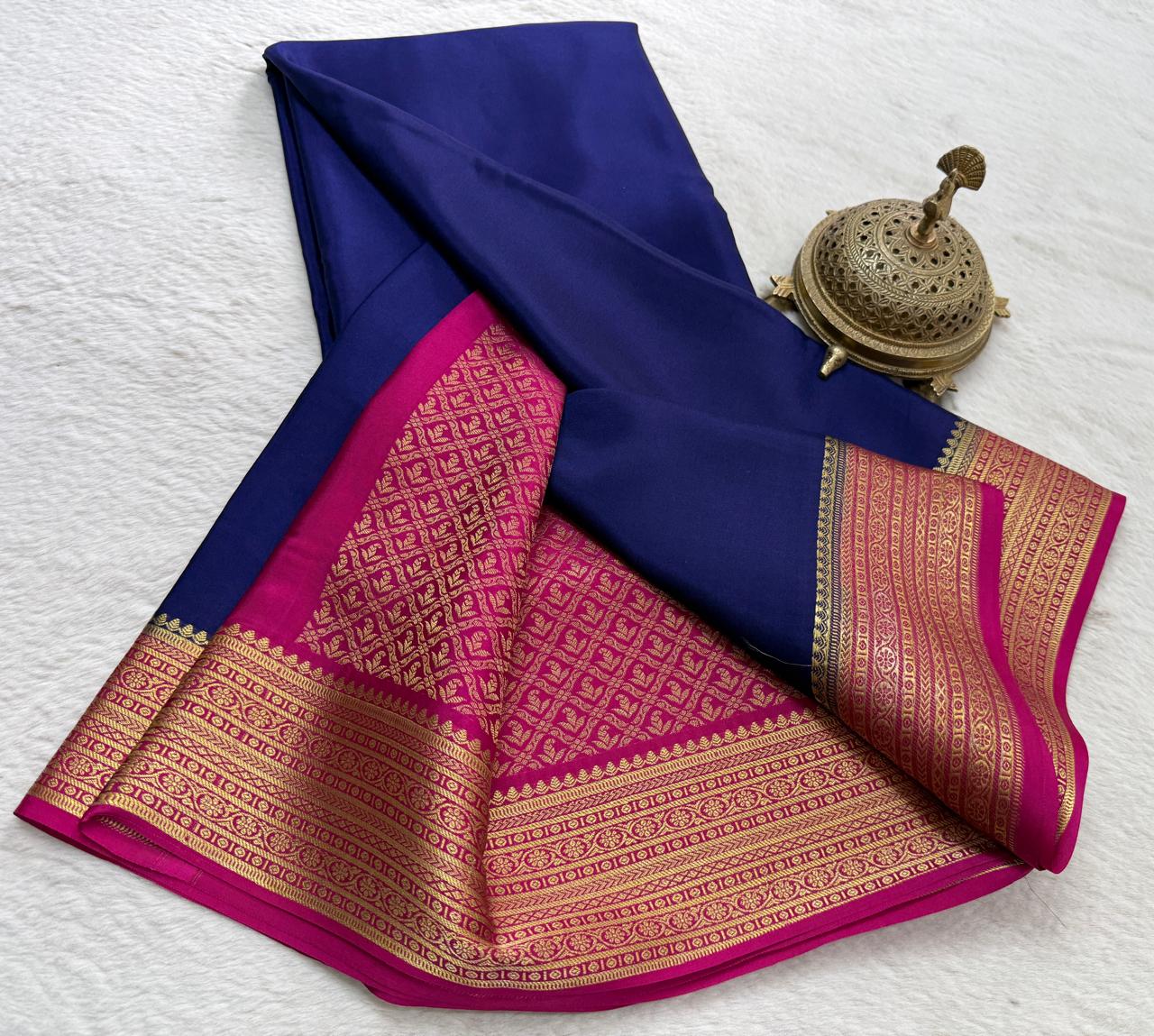 Pure mysore silk copper zari border 120 grm thickness saree