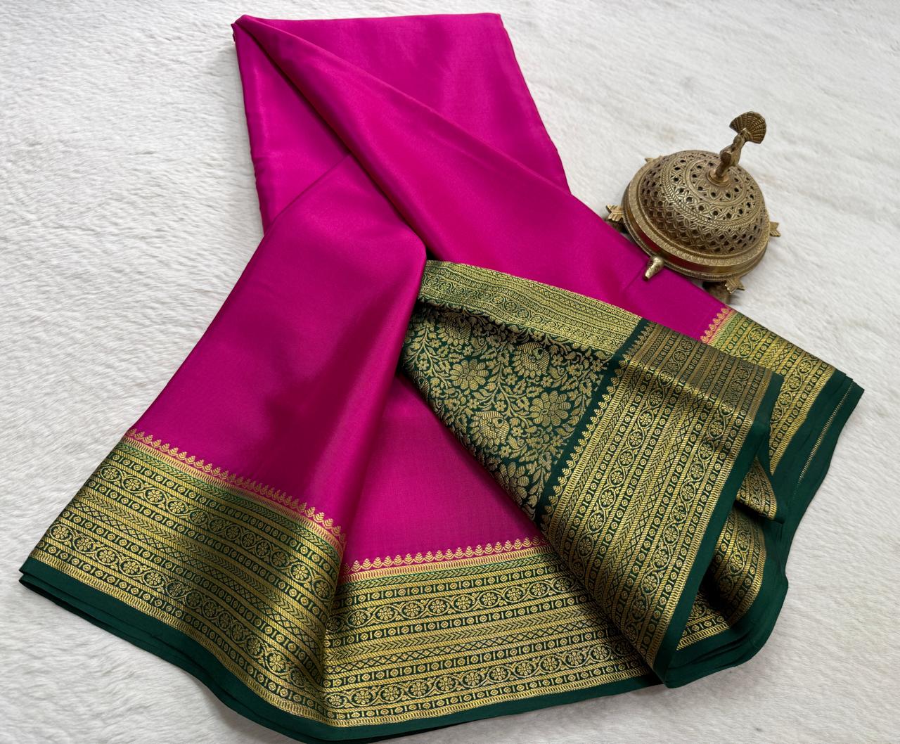 Pure mysore silk copper zari border 120 grm thickness saree