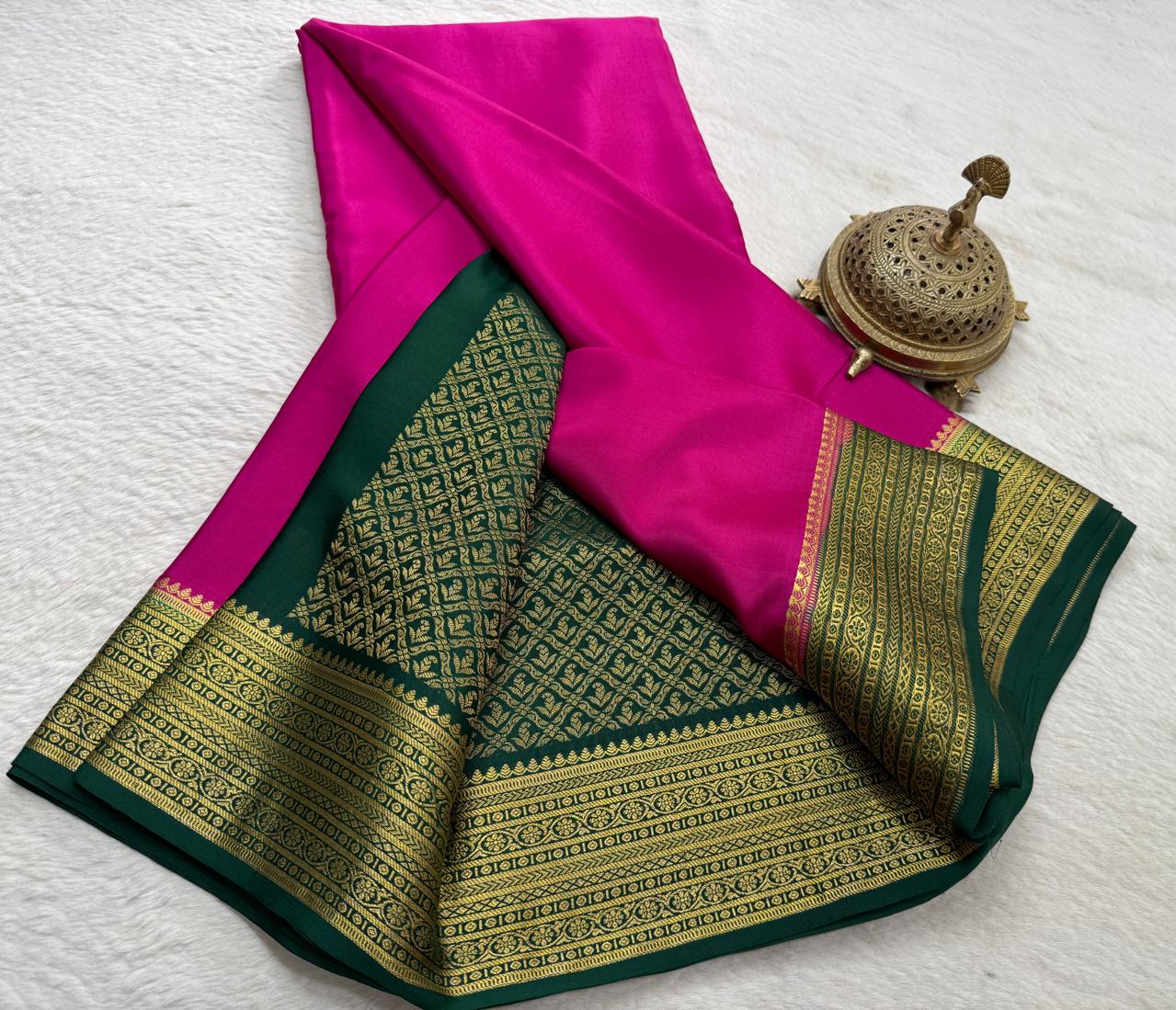 Pure mysore silk copper zari border 120 grm thickness saree
