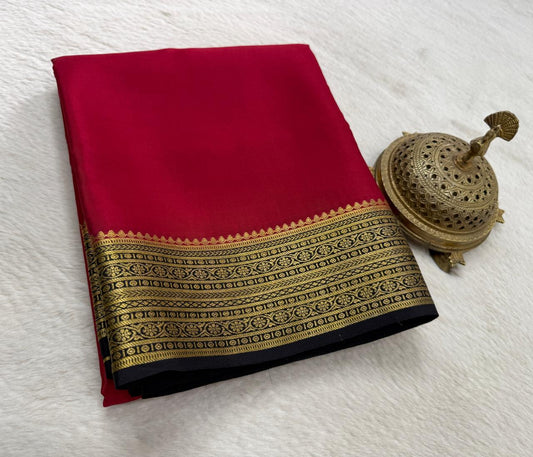 Pure mysore silk copper zari border 120 grm thickness saree