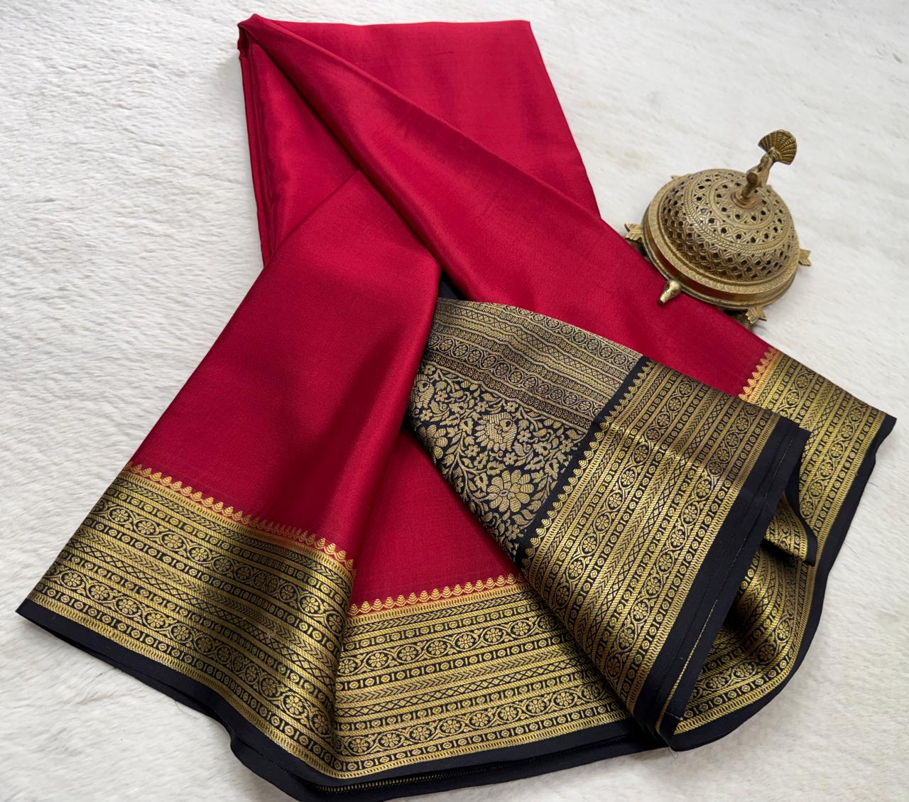 Pure mysore silk copper zari border 120 grm thickness saree