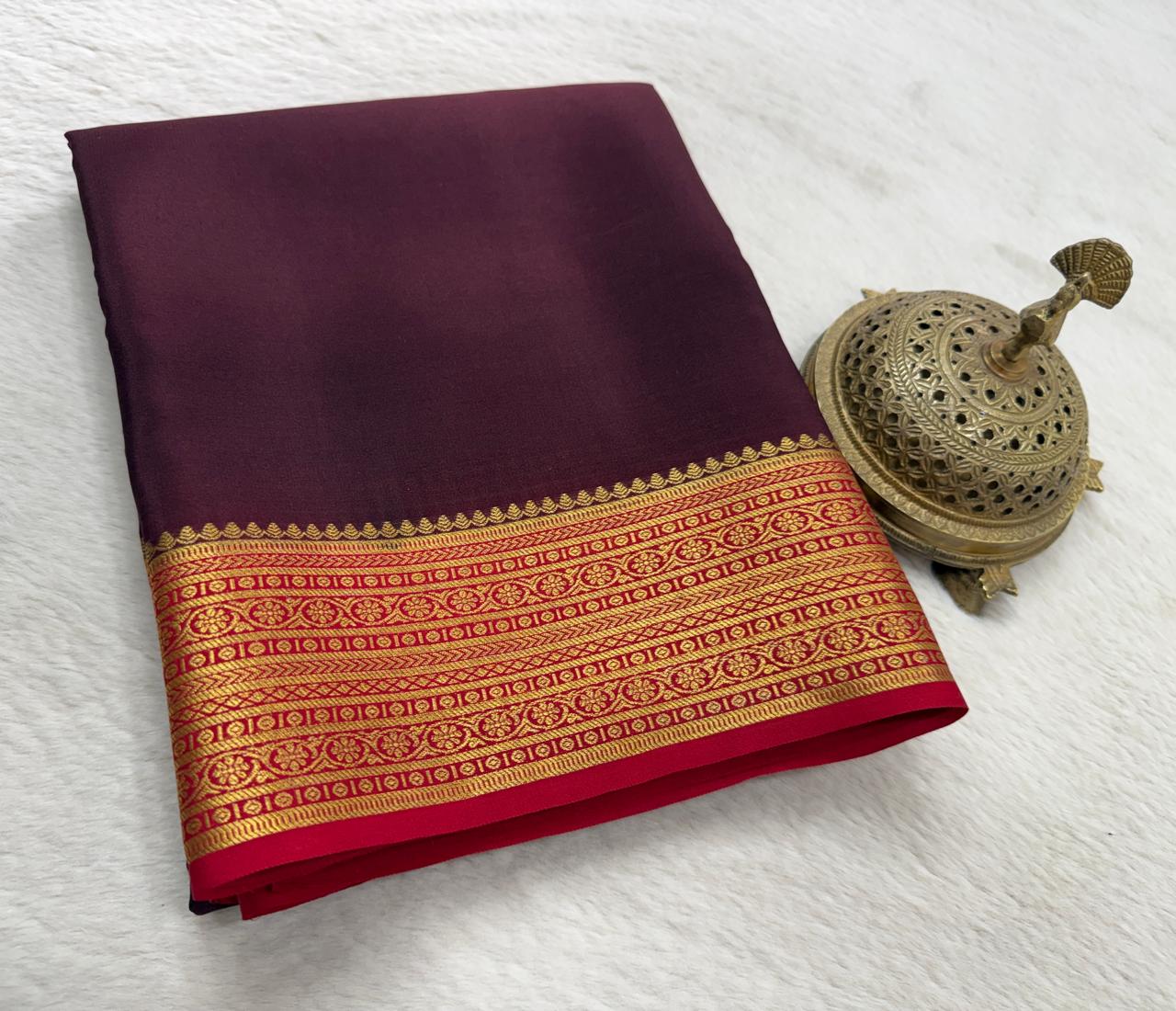 Pure mysore silk copper zari border 120 grm thickness saree
