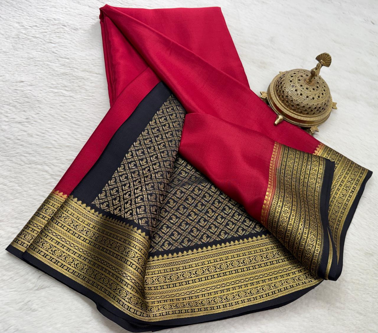 Pure mysore silk copper zari border 120 grm thickness saree