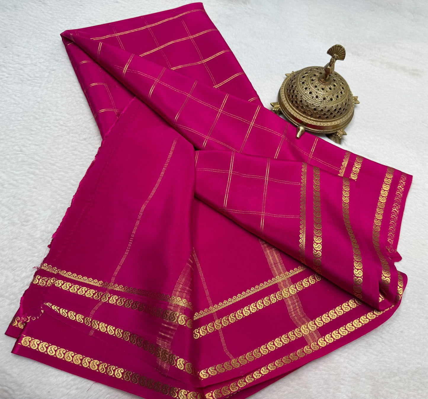 Pure Mysore Silk Saree With Pure Real Gold and Real Silver Zari Work
