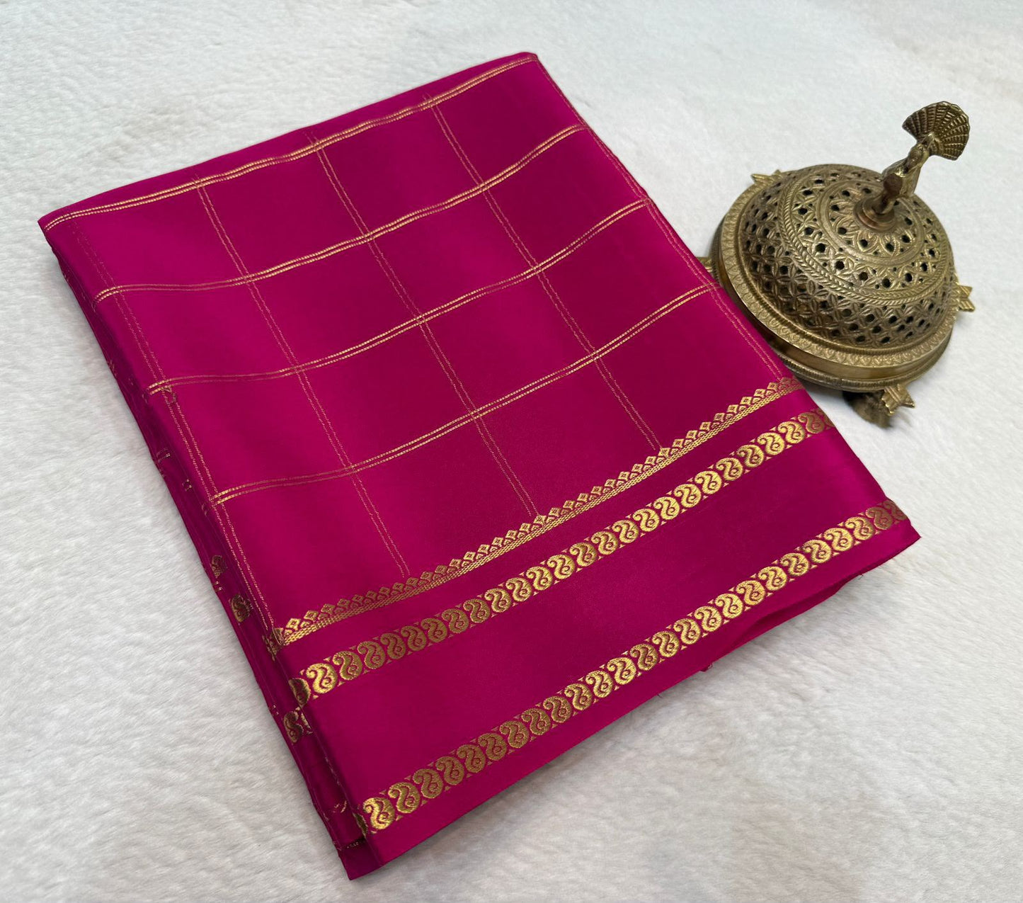 Pure Mysore Silk Saree With Pure Real Gold and Real Silver Zari Work