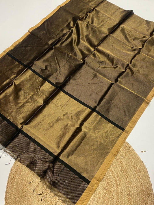 Tissue Maheshwari handwoven zari border silk by cotton saree