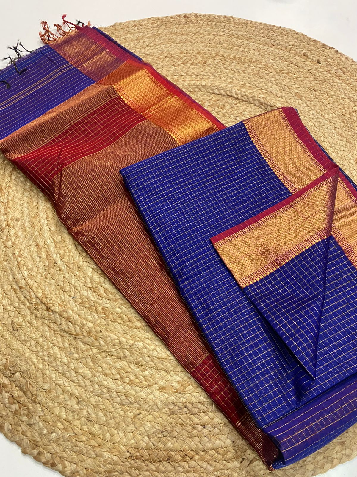Maheshwari handloom zari border all over zari checks saree