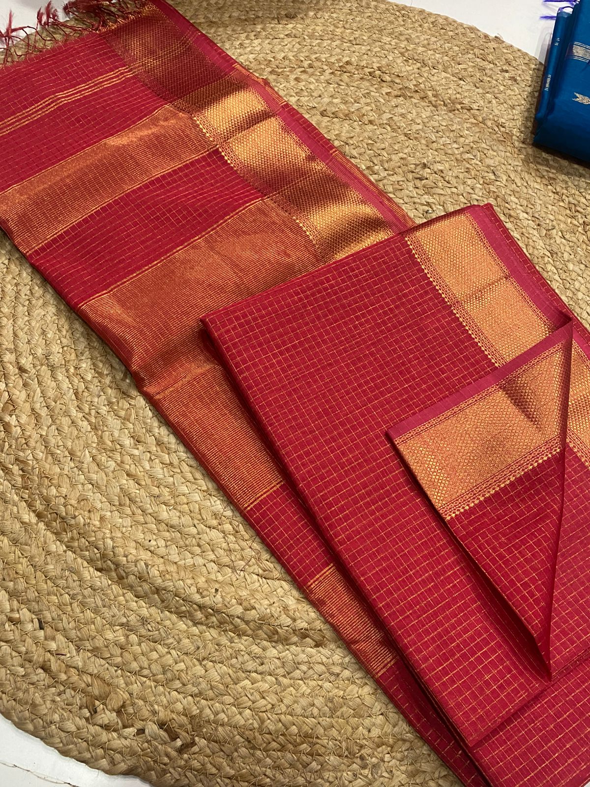 Maheshwari handloom zari border all over zari checks saree