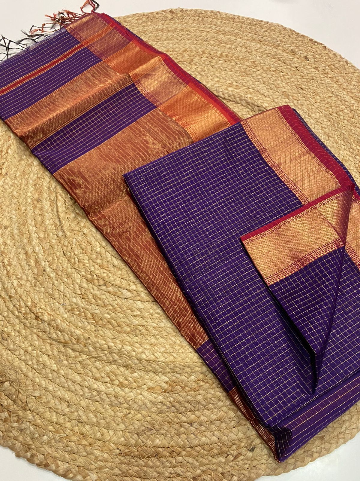 Maheshwari handloom zari border all over zari checks saree