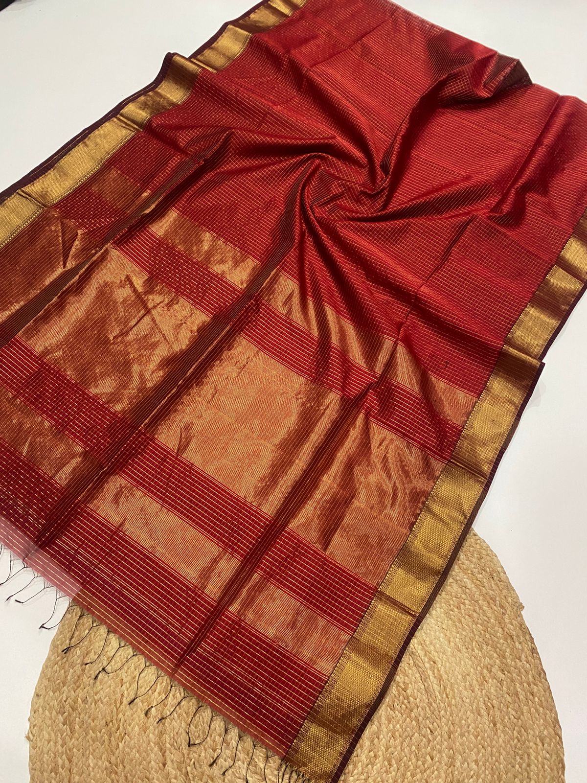 Maheshwari handloom zari border all over zari checks saree
