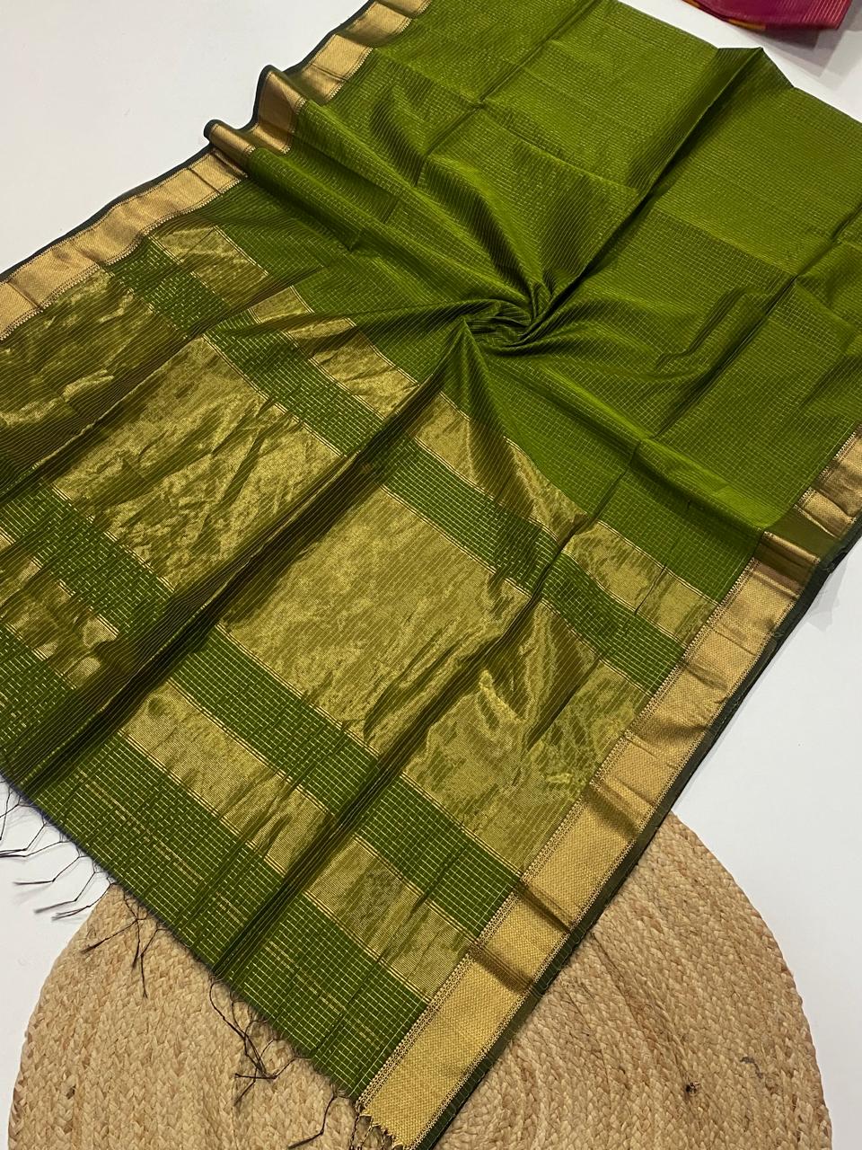 Maheshwari handloom zari border all over zari checks saree