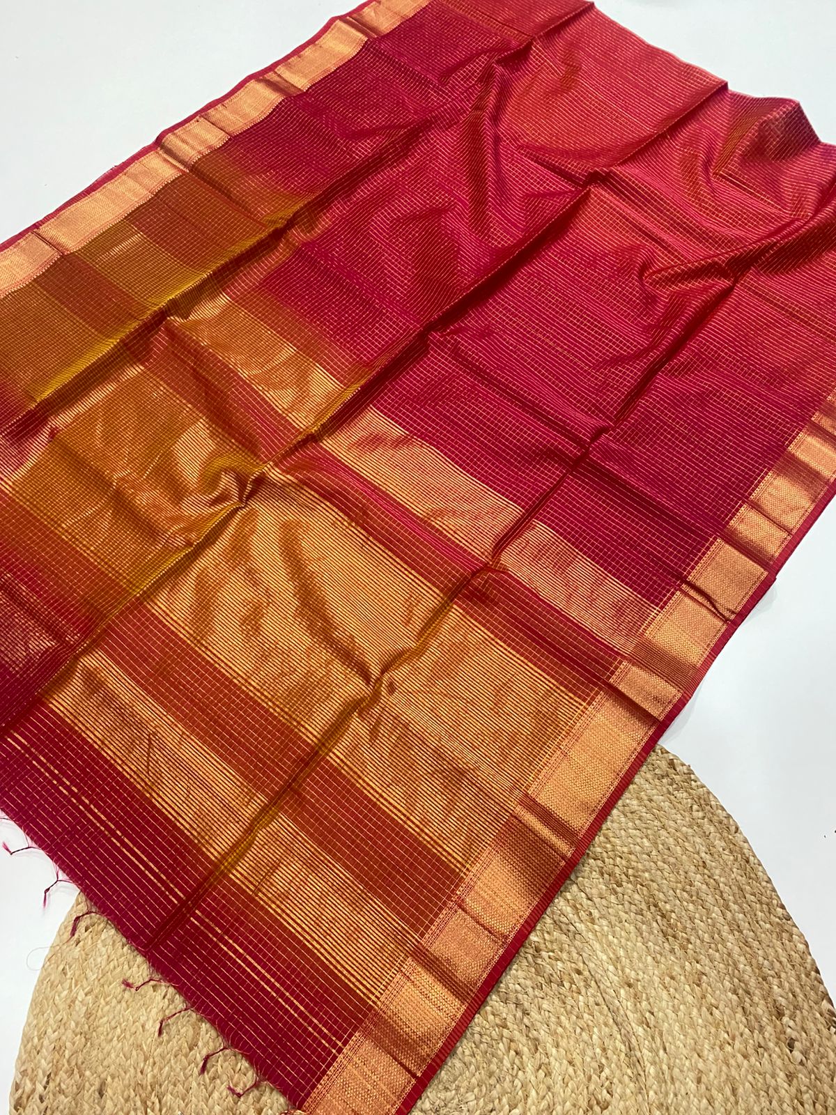 Maheshwari handloom zari border all over zari checks saree