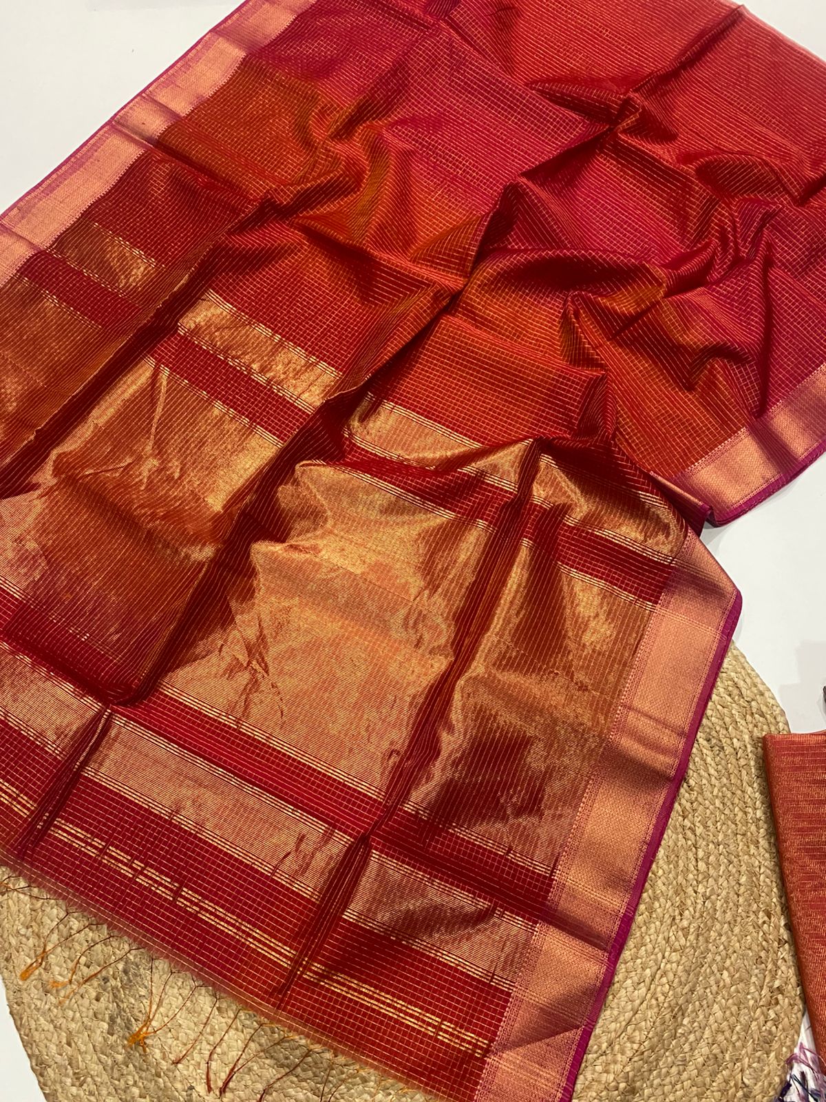 Maheshwari handloom zari border all over zari checks saree