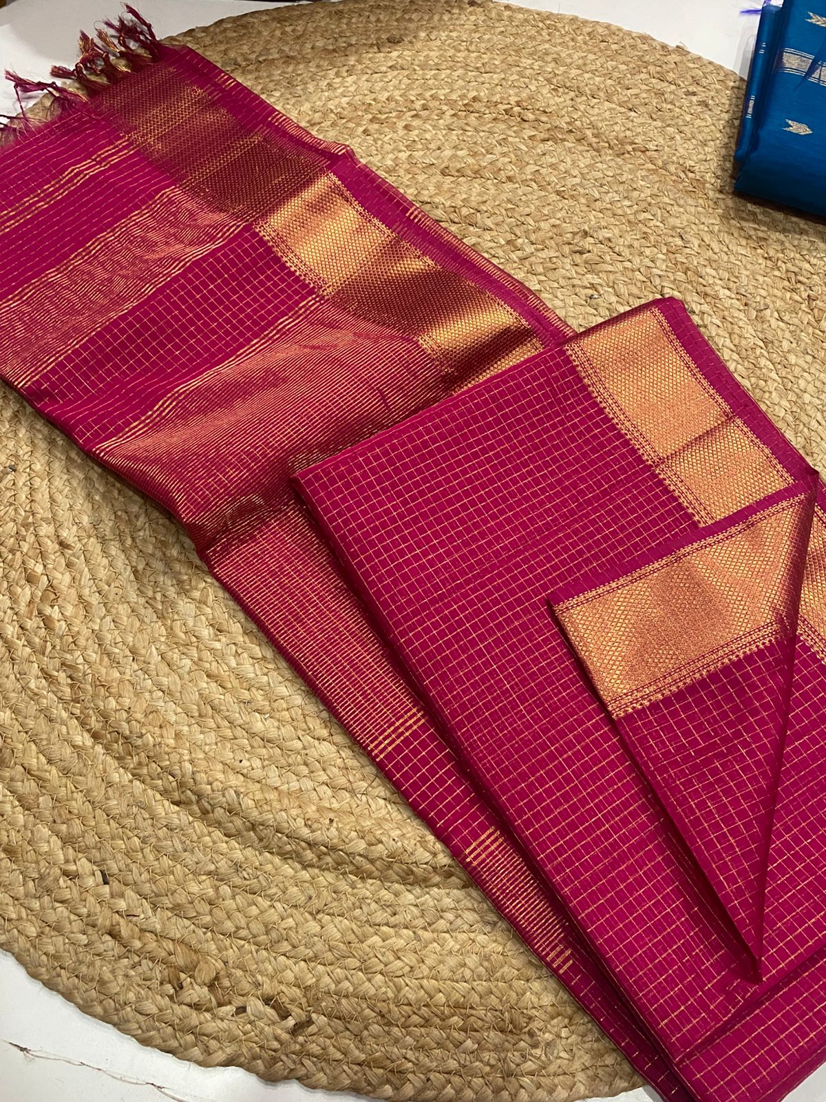 Maheshwari handloom zari border all over zari checks saree