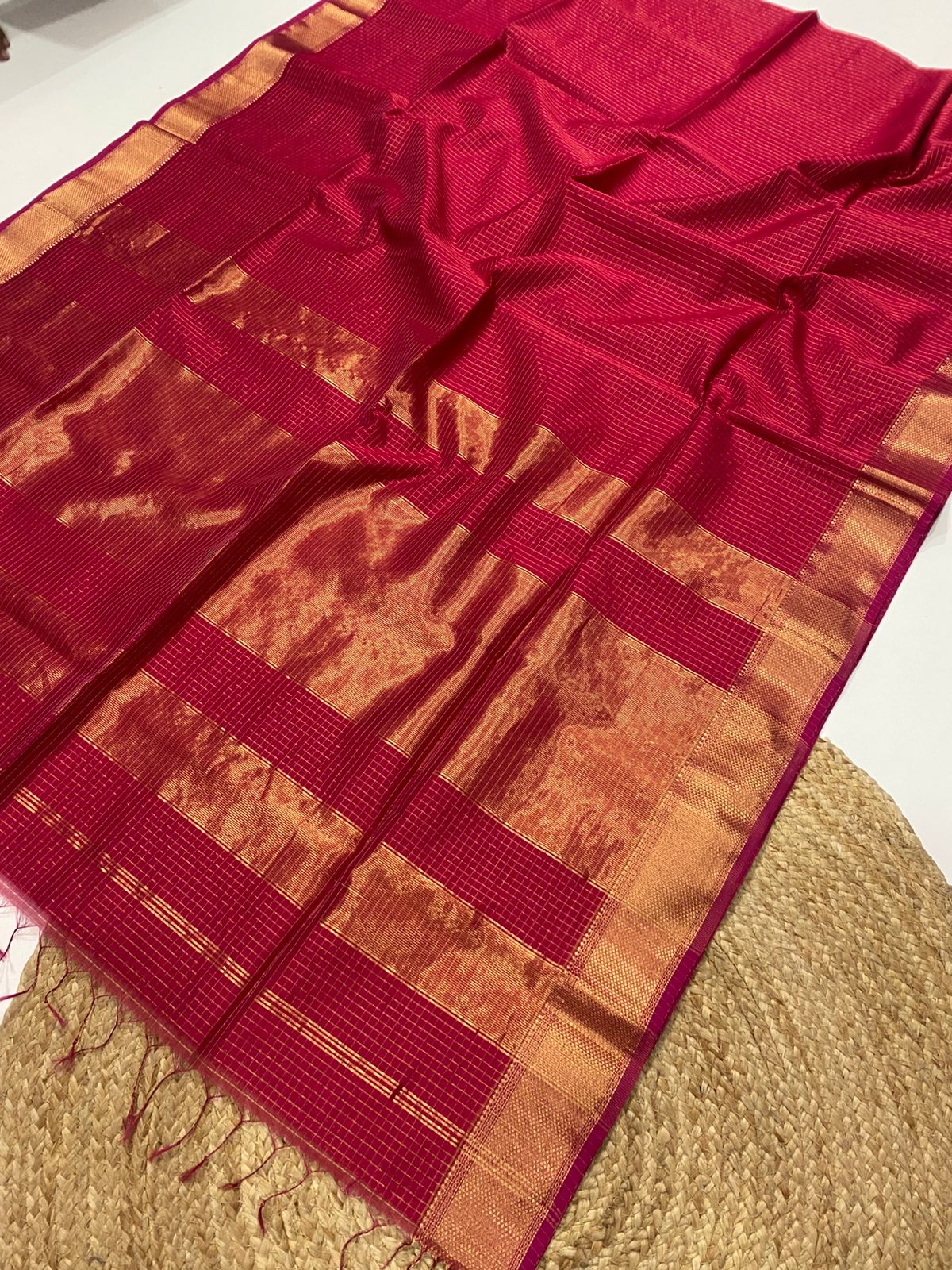 Maheshwari handloom zari border all over zari checks saree