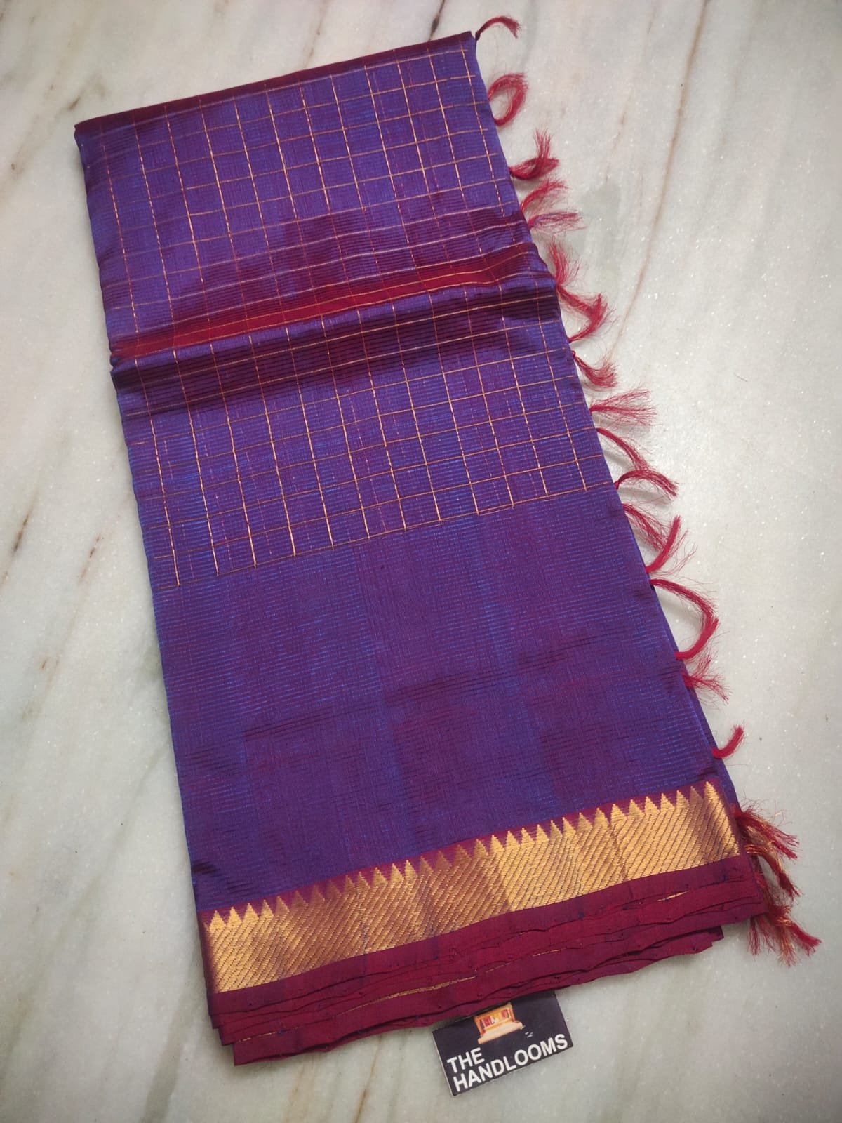 Mangalagiri pattu two side zari border middle zari check saree