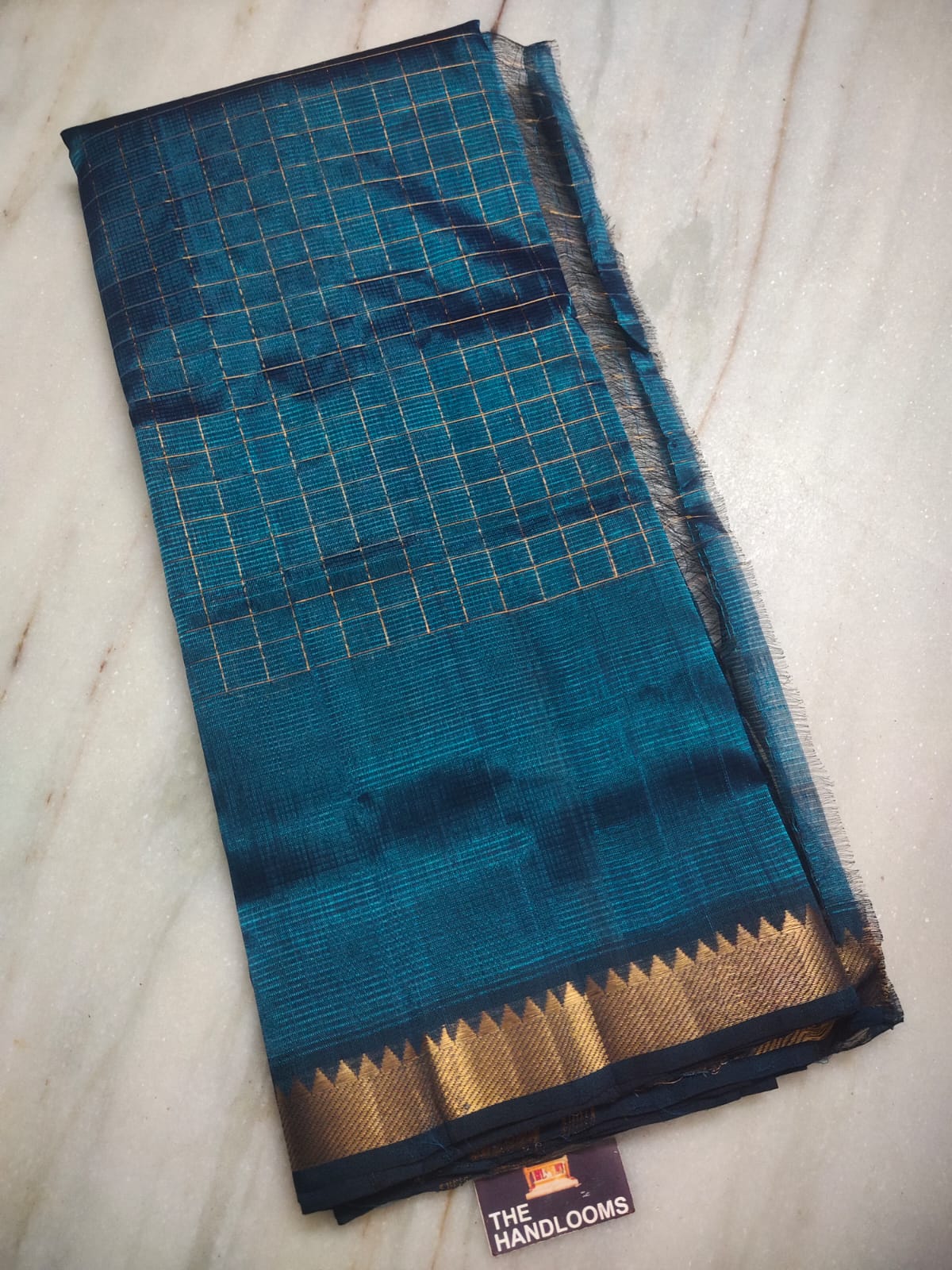 Mangalagiri pattu two side zari border middle zari check saree