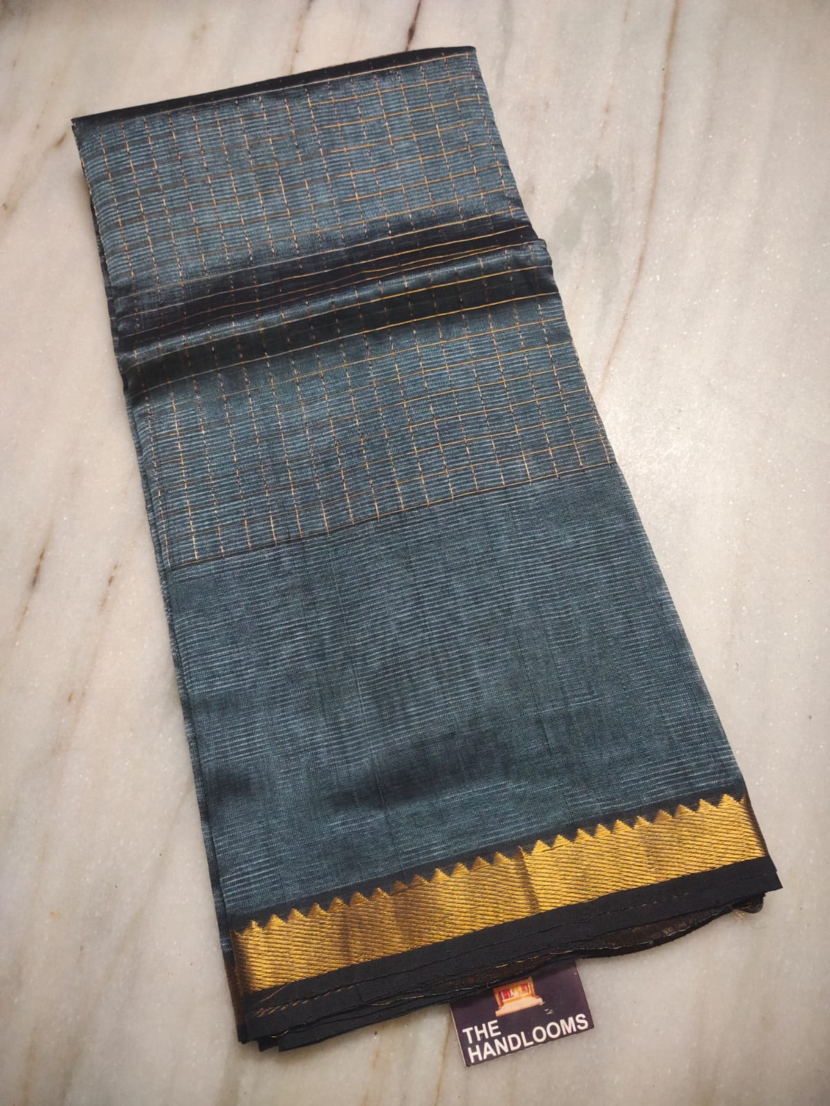 Mangalagiri pattu two side zari border middle zari check saree