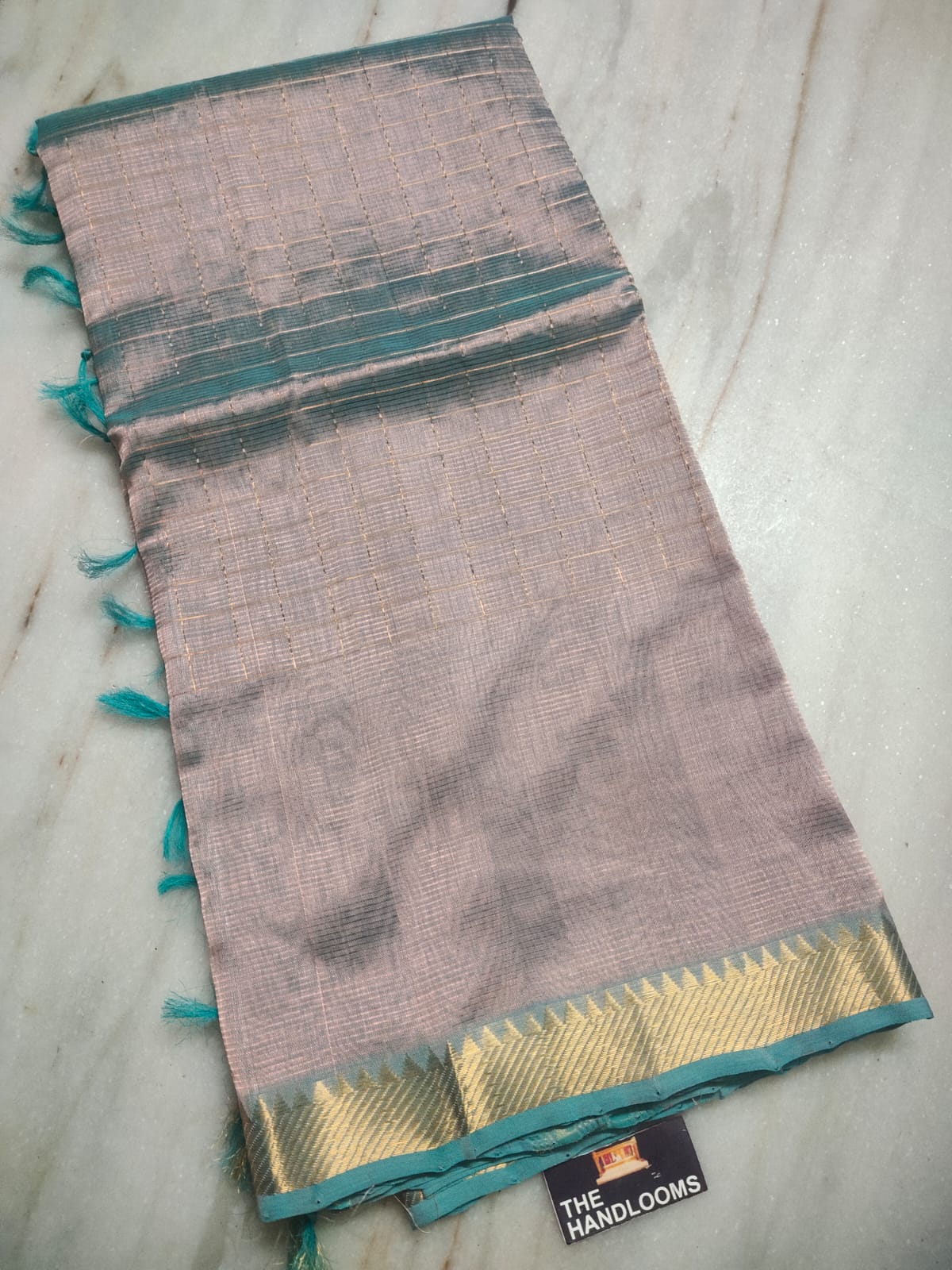Mangalagiri pattu two side zari border middle zari check saree