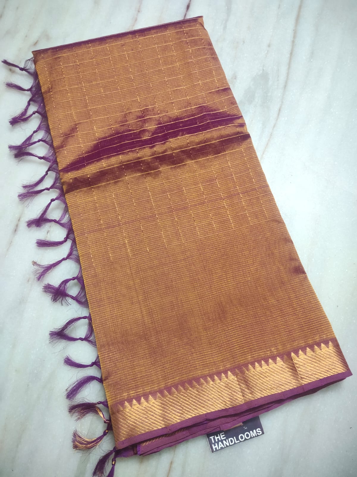 Mangalagiri pattu two side zari border middle zari check saree