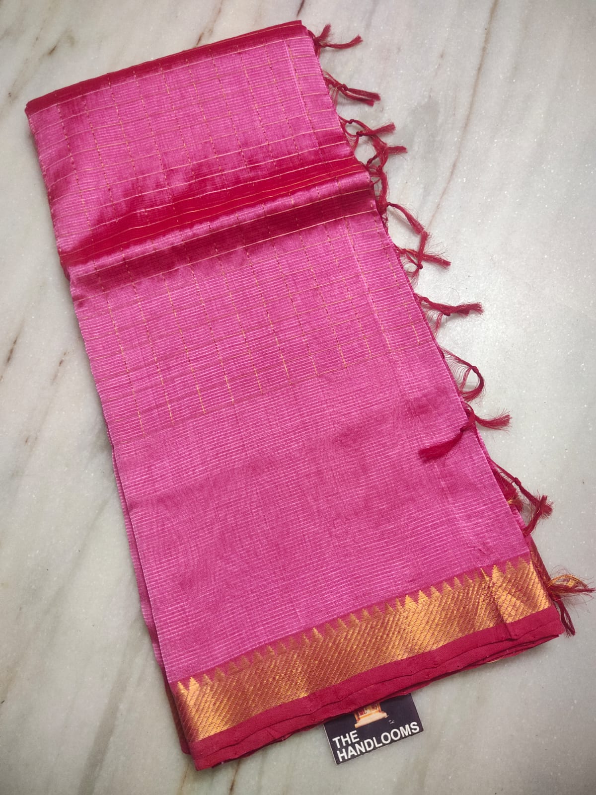 Mangalagiri pattu two side zari border middle zari check saree