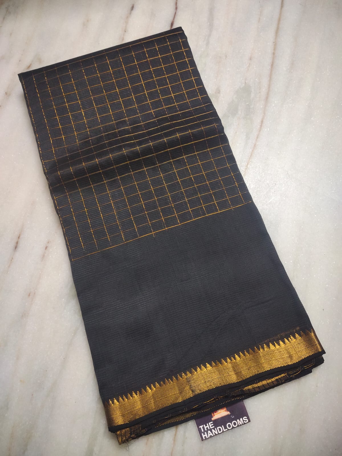 Mangalagiri pattu two side zari border middle zari check saree