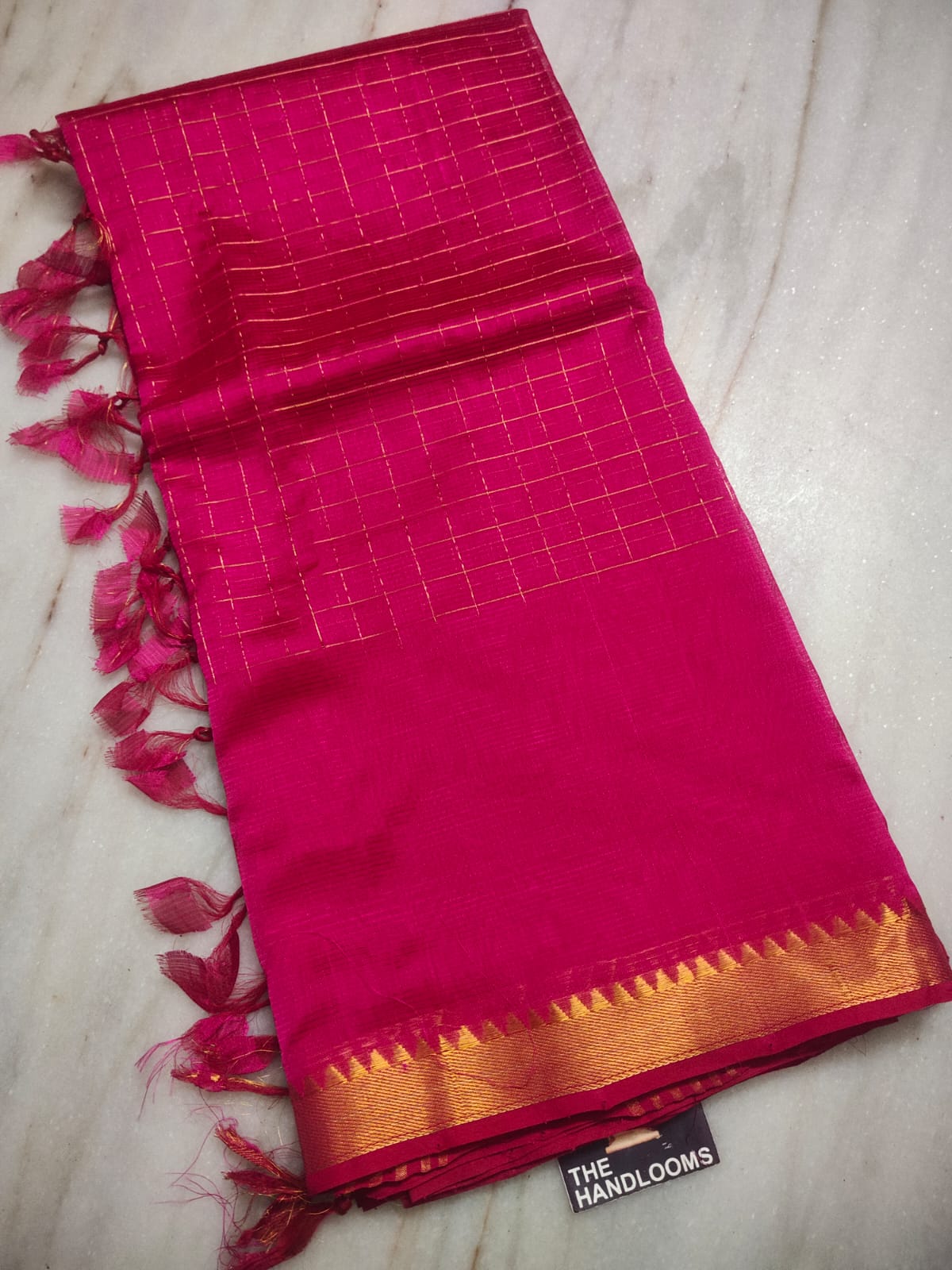 Mangalagiri pattu two side zari border middle zari check saree