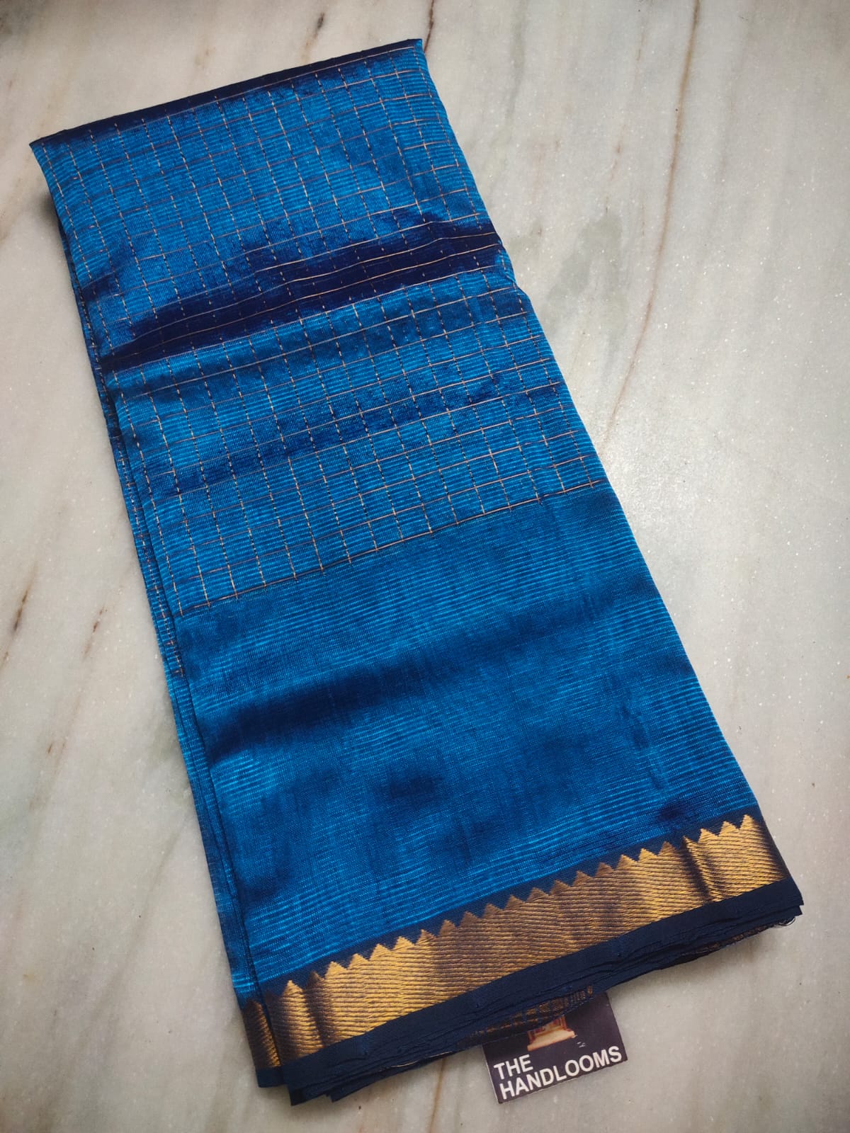 Mangalagiri pattu two side zari border middle zari check saree