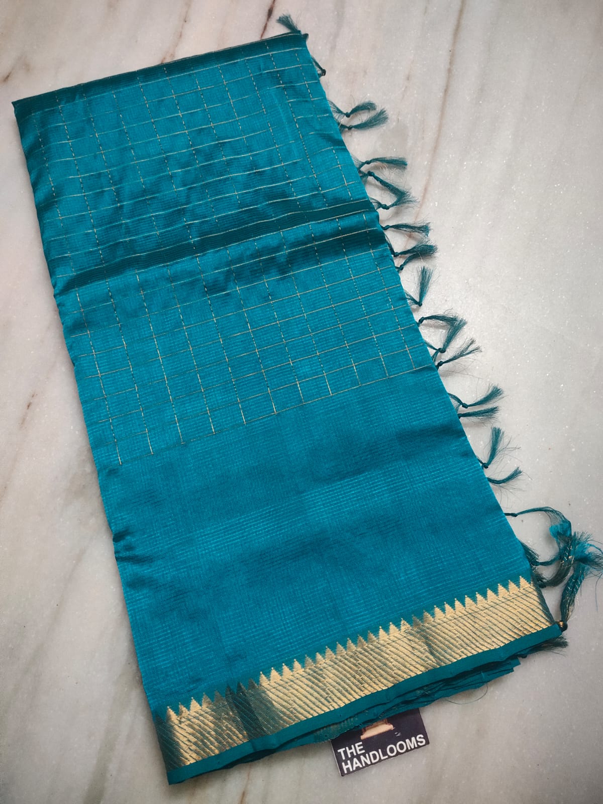 Mangalagiri pattu two side zari border middle zari check saree