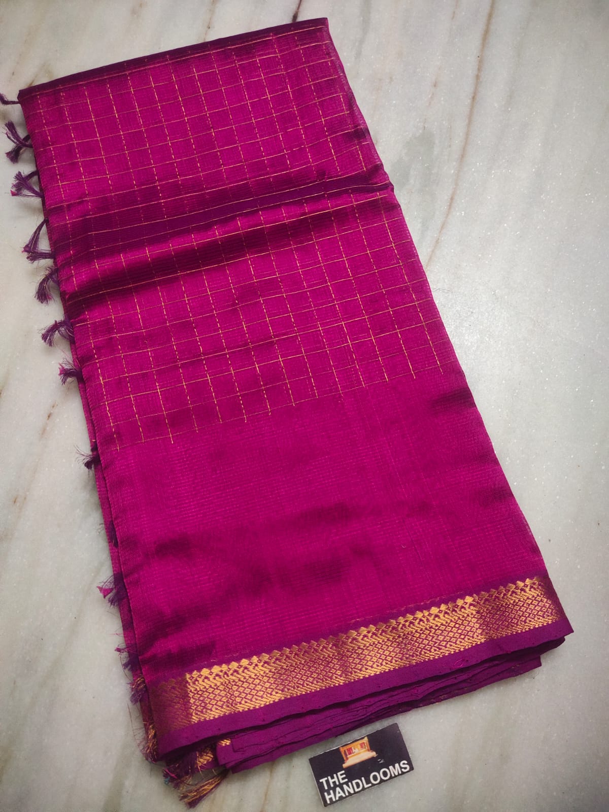 Mangalagiri pattu two side zari border middle zari check saree