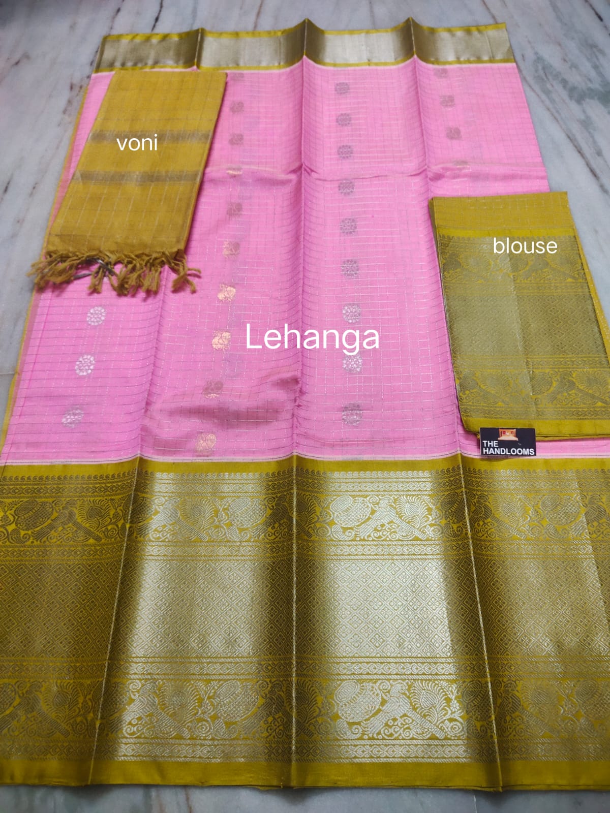 Mangalagiri Pure Handloom Orginal Kuppatam Pattu Silk Cotton Lehenga Material