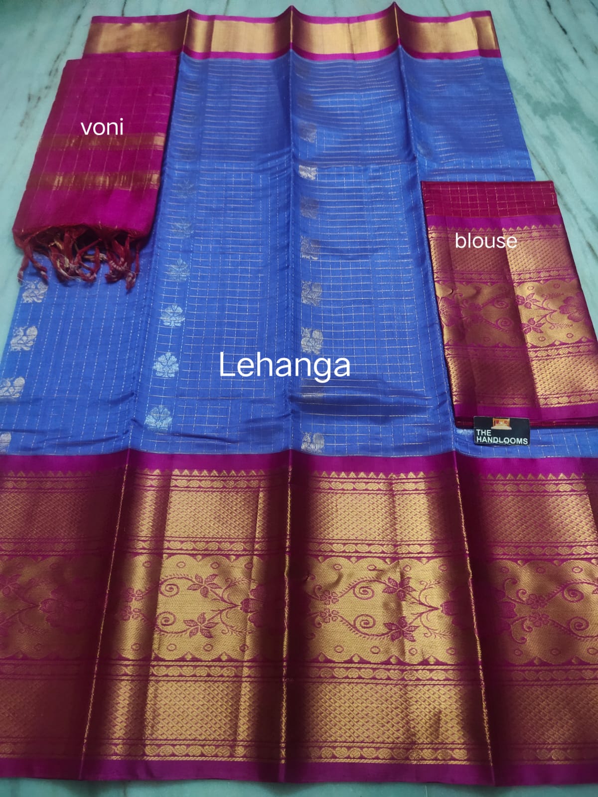 Mangalagiri Pure Handloom Orginal Kuppatam Pattu Silk Cotton Lehenga Material