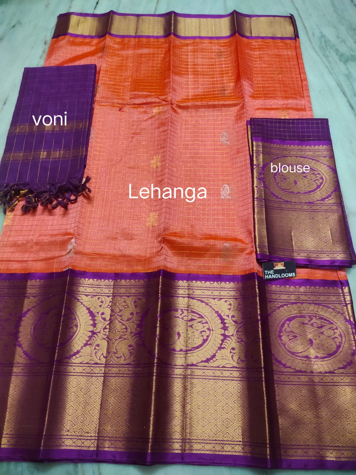 Mangalagiri Pure Handloom Orginal Kuppatam Pattu Silk Cotton Lehenga Material