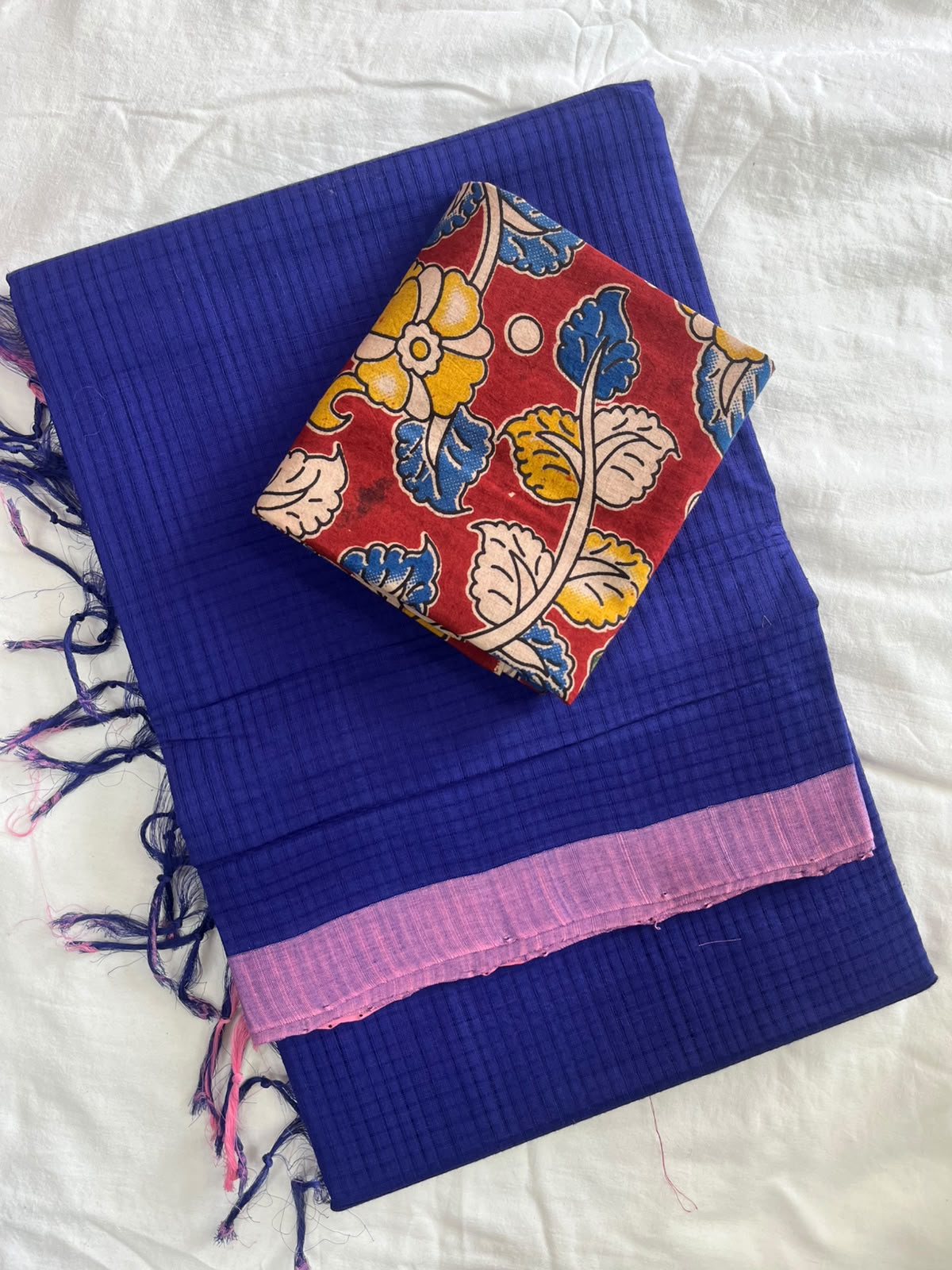 Mangalagiri cotton missing checked saree with double blouse