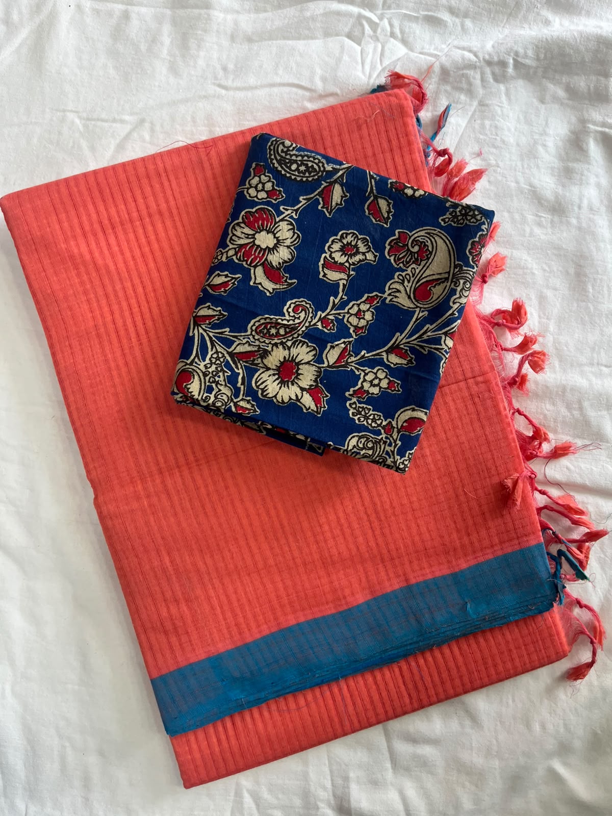 Mangalagiri cotton missing checked saree with double blouse