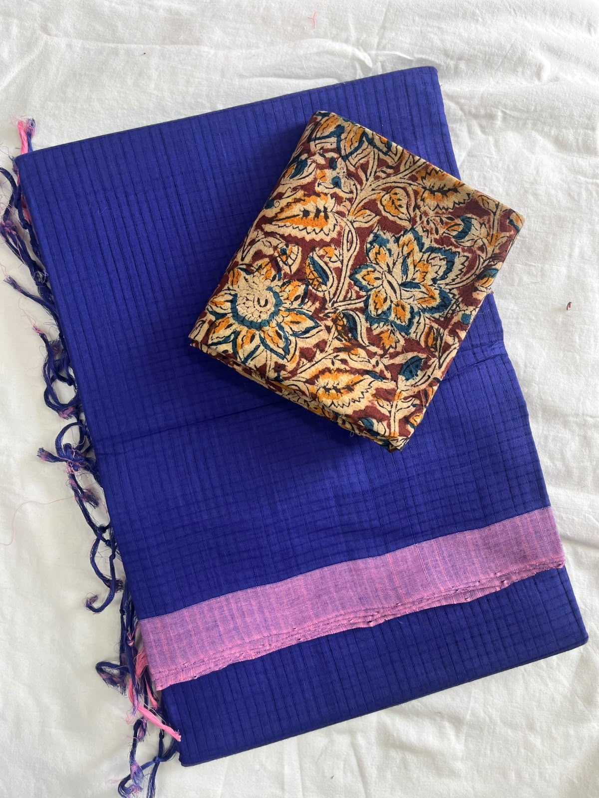 Mangalagiri cotton missing checked saree with double blouse