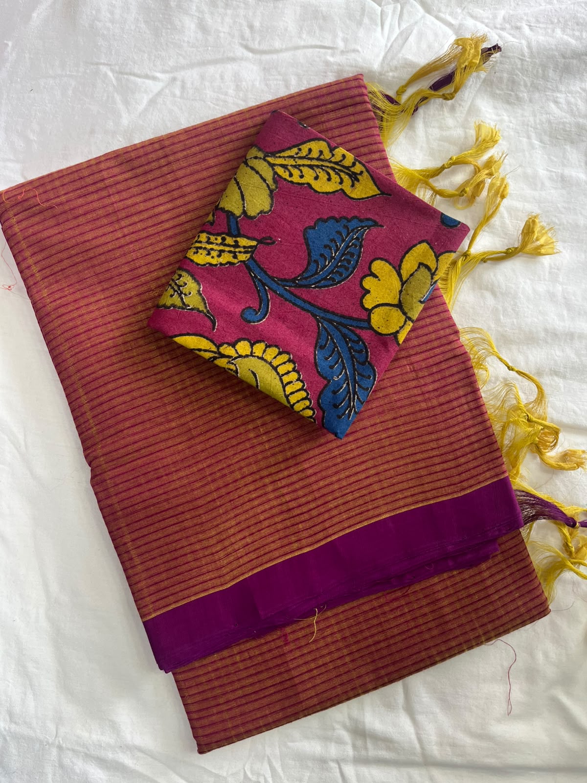 Mangalagiri cotton missing checked saree with double blouse