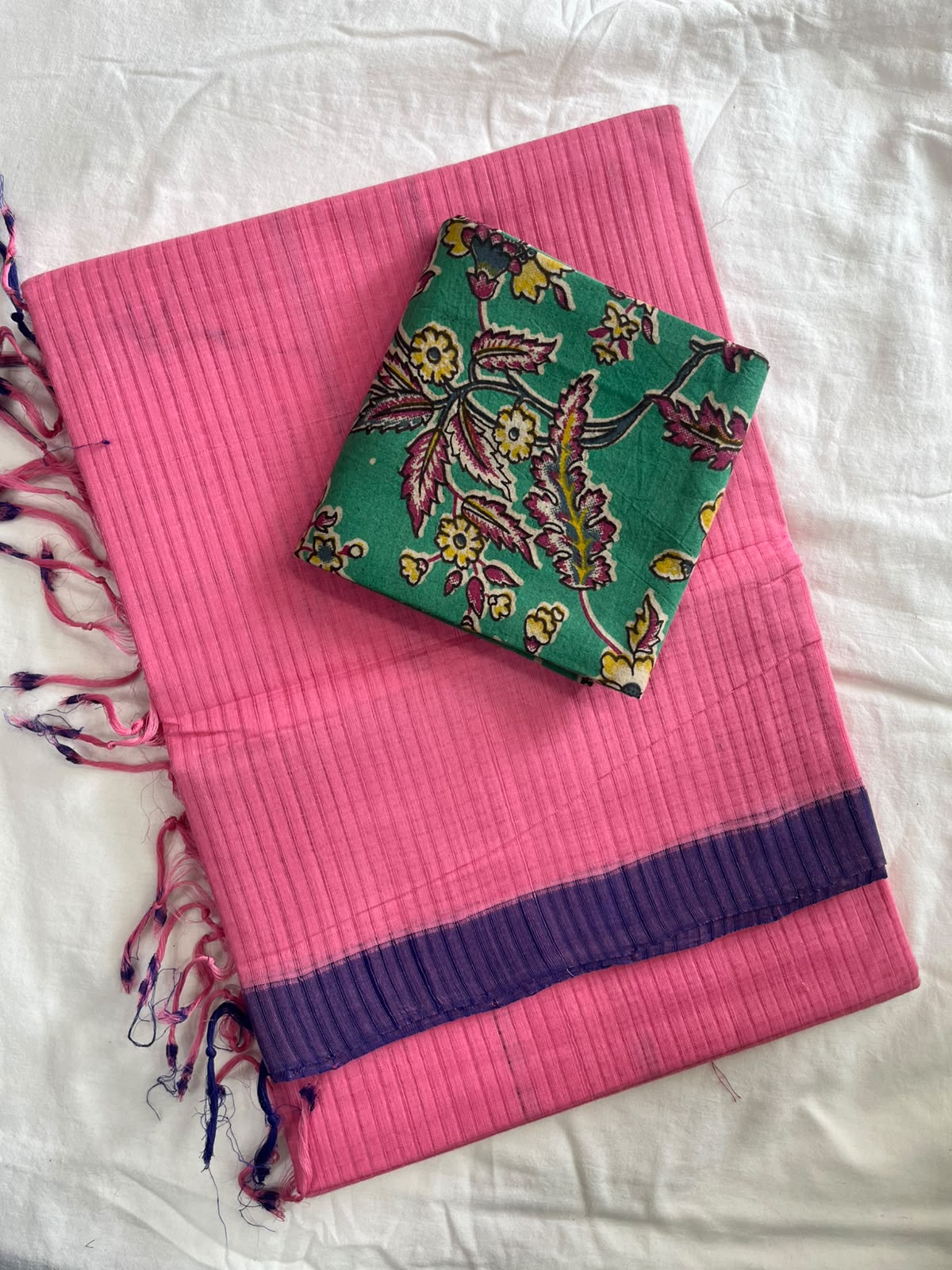 Mangalagiri cotton missing checked saree with double blouse