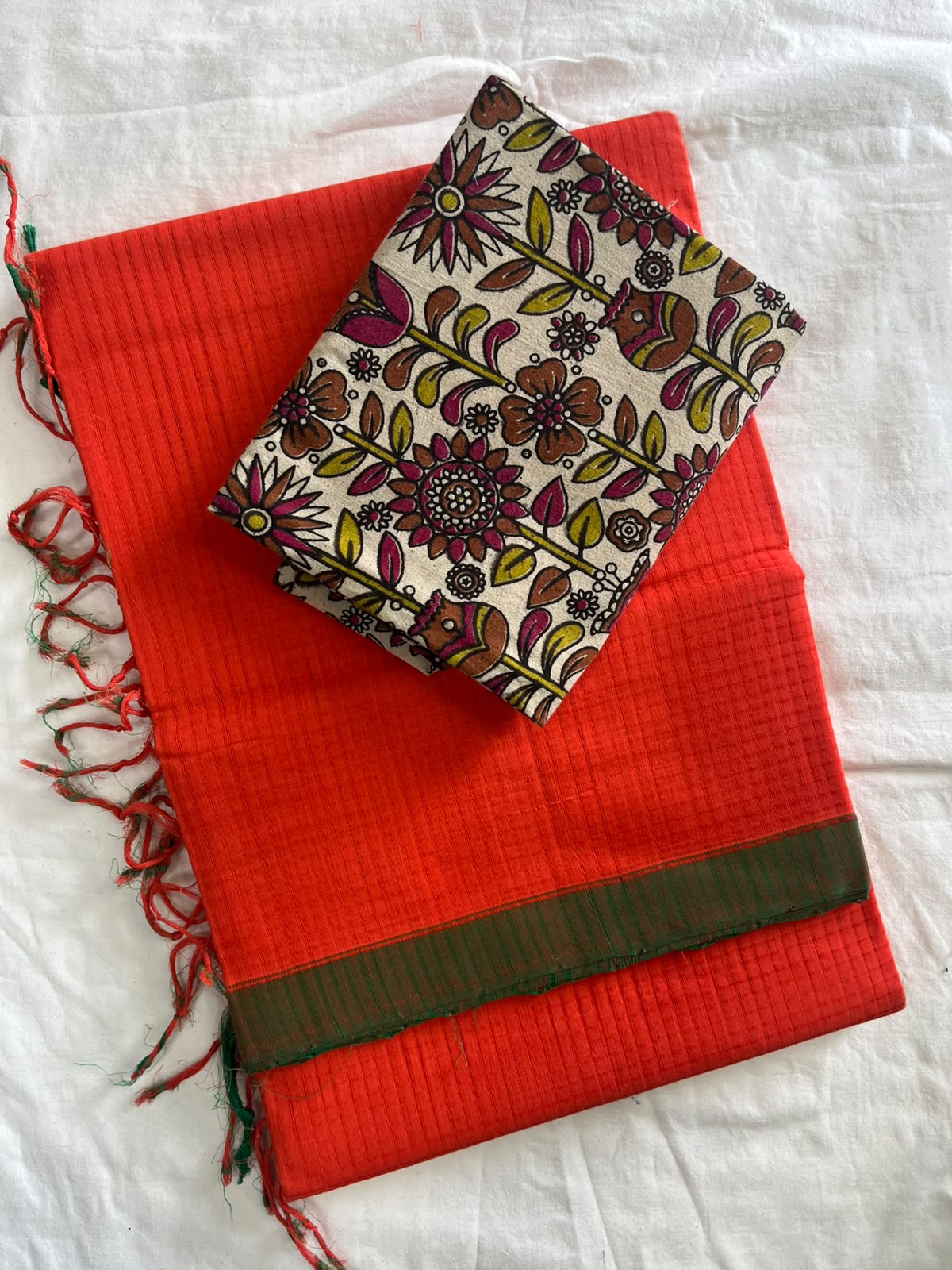 Mangalagiri cotton missing checked saree with double blouse