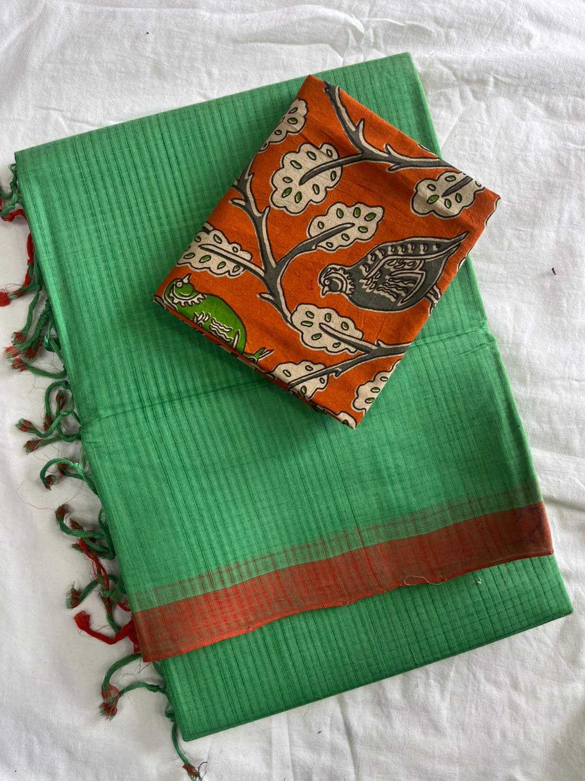 Mangalagiri cotton missing checked saree with double blouse