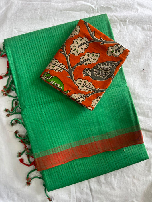 Mangalagiri cotton missing checked saree with double blouse
