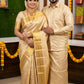 Semi Silk Saree & Tissue Pattu Dhoti Set - Couple Combo