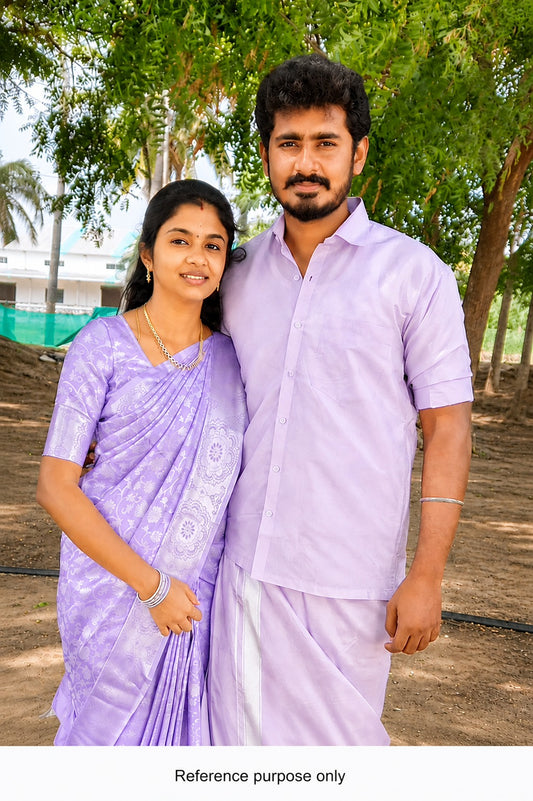 Semi Silk Saree & Semi Silk Dhoti Set - Couple Combo - Design 001