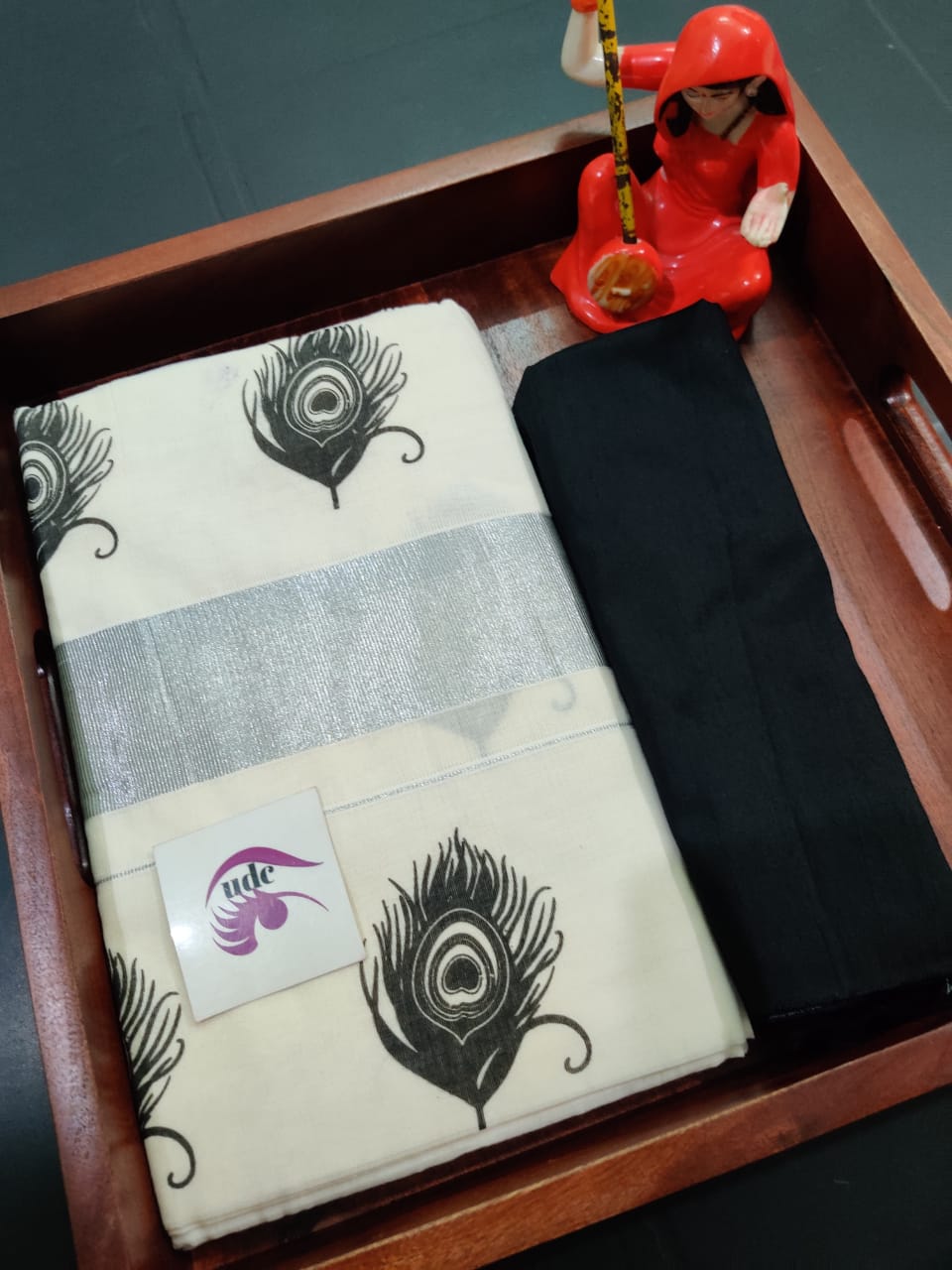 Kerala cotton hand printed work saree