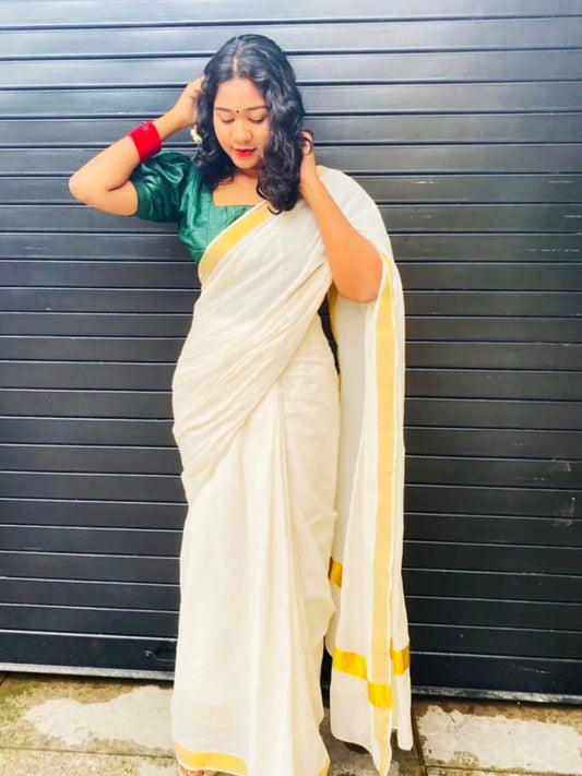 Kerala kasavu cotton saree