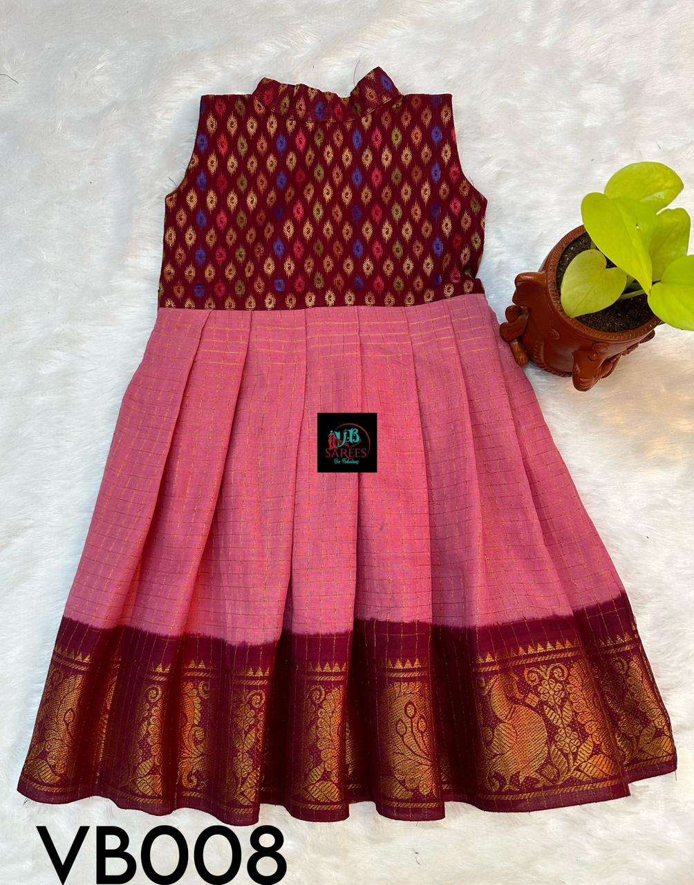 0 - 14 years sungudi cotton with jacquard fusion frock