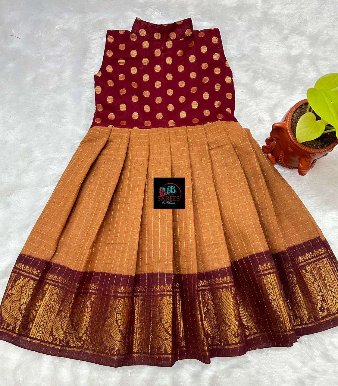 0 - 14 years sungudi cotton with jacquard fusion frock