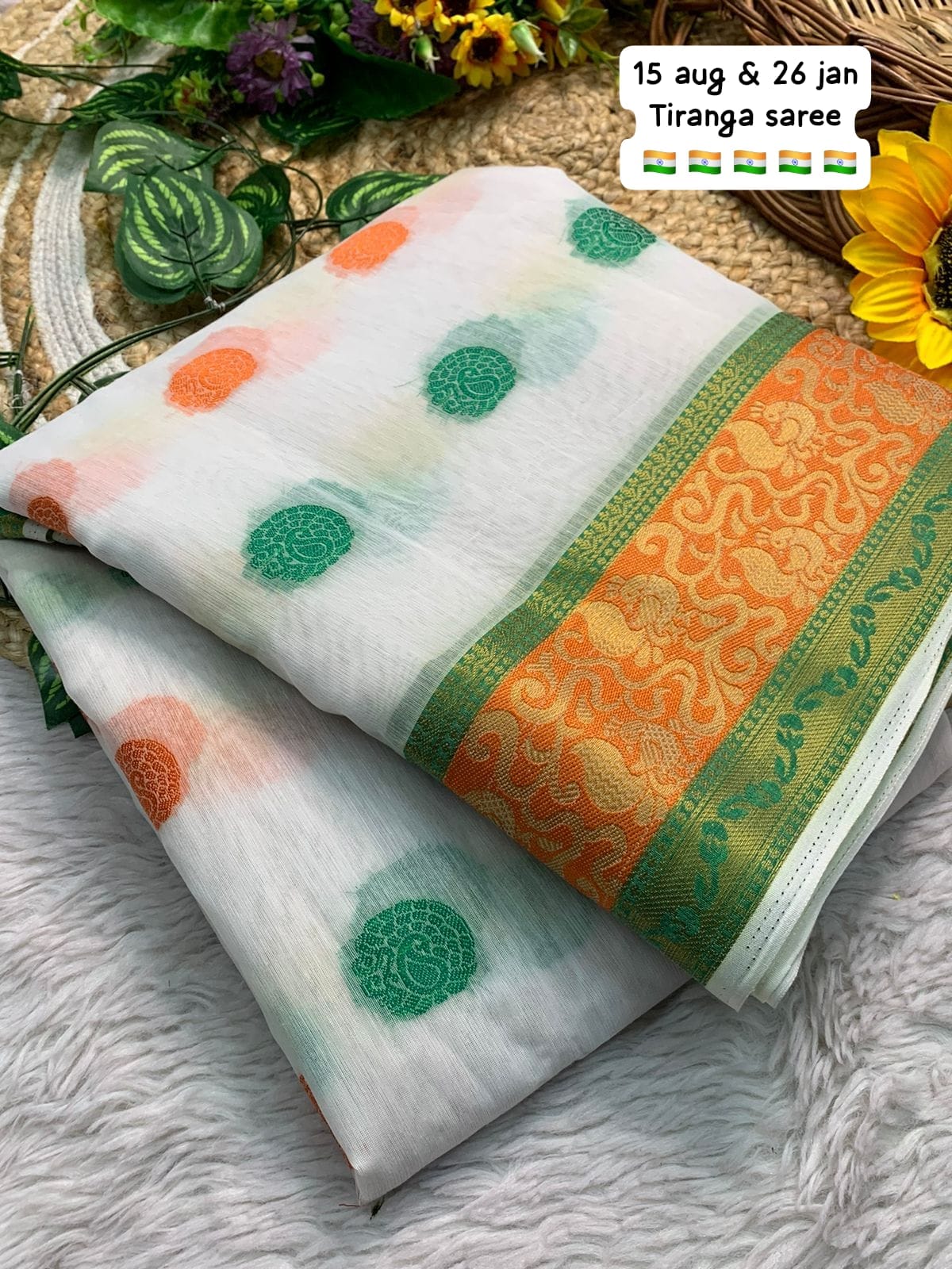 Cotton style tricolor saree