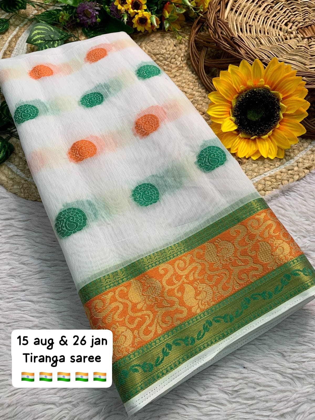 Cotton style tricolor saree